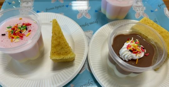 チョコプリン・ふわふわはちみつケーキを頂きました。